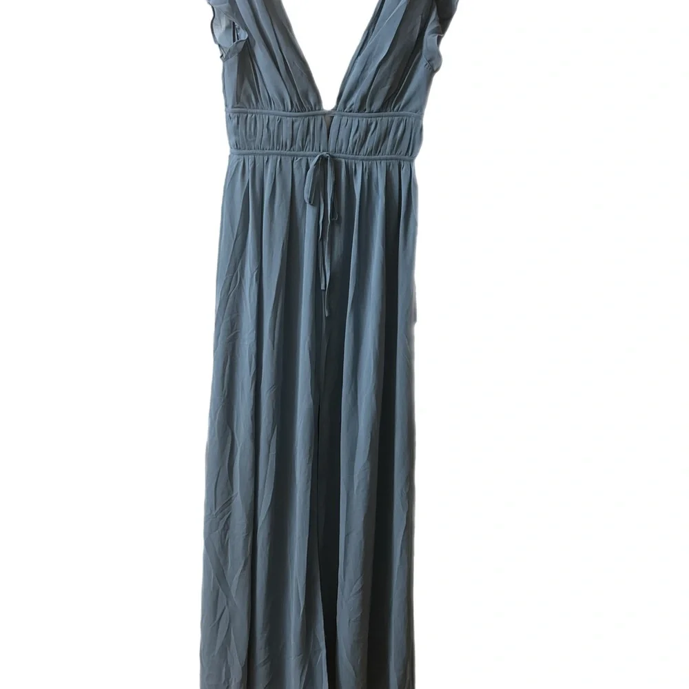 Lulu's Blue Ruffled Tie Front Midi Dress - Picture 7 of 10